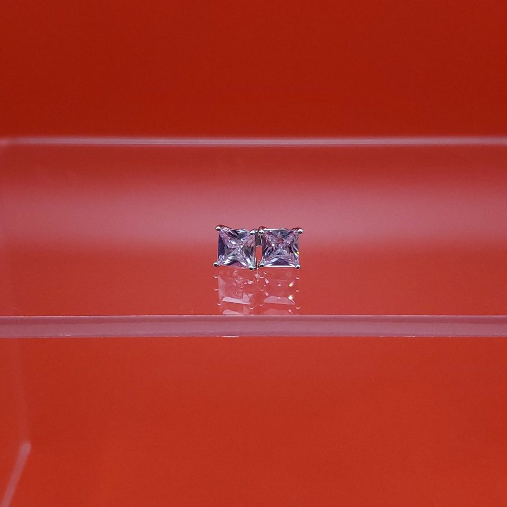 925 Sterling Silver Petite Pink Square CZ Stud Earrings